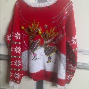 Holiday Time Red and White Reindeer Sweater